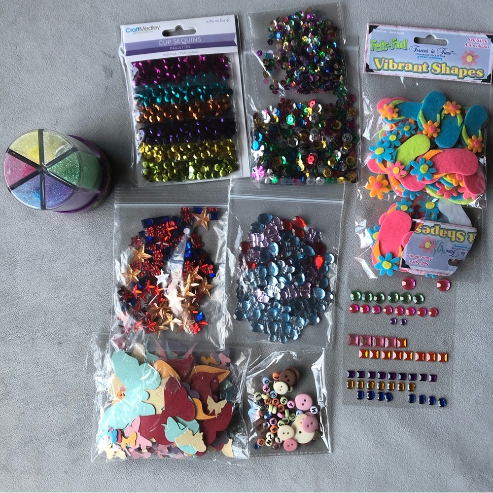 Craft Embellishments ~ Sequins - Glitter - Buttons ~ Scrapbooking Cardmaking